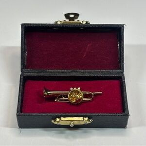 Vintage BAND Trumpet Tie Tack Pin Men Costume Jewelry in Display Box